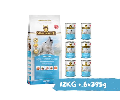 Wolfsblut Vetline Hundefutter - Weight Management, 12kg + 6x395g - Sparbundel, Sparpaket - inklusive Warnicks Tierfutterservice Hundesnack Goodie