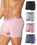 Casey Kevin Mens Sexy Underwear Boxer Briefs for Men Ice Silk Boxer Shorts 4 Pack with Pouch Silky Trunk-L