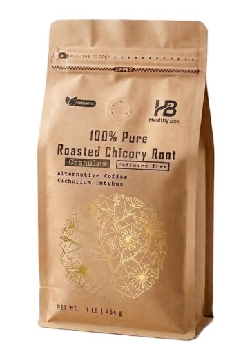 Healthy Box 100% Pure Roasted Chicory Root Granules, Organic, Caffeine Free, Coffee Alternative, 1 Pound.