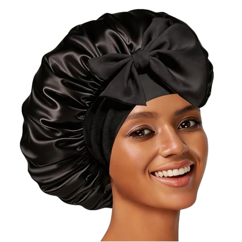 Confvrter Silk Bonnet Satin Bonnet for Sleeping Large Bonnets with Tie Band Hair Wrap with...
