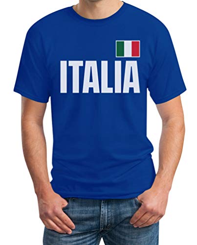 Shirtgeil Italia Bandiera Calcio Nazionale Italiana Azzurri Maglietta da Uomo X-Large Blu