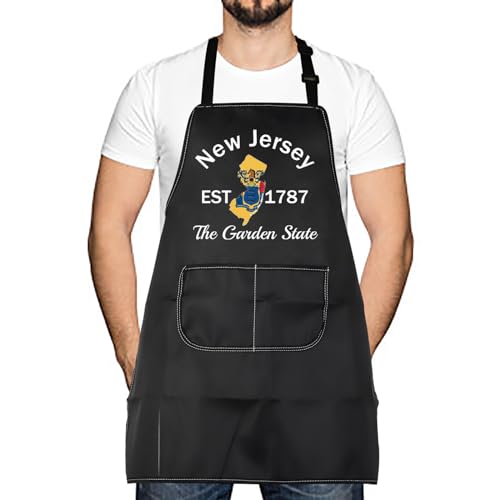 LEVLO NJ State Apron Independence Gift New Jersey Est 1787 The Garden State Travel Apron Freedom Gift (New Jersey)