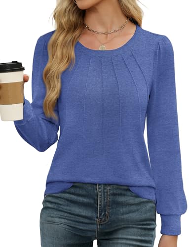 Image of WEACZZY Women Long Sleeve Shirts Crew Neck Tunic Tops Soft Casual Blouses