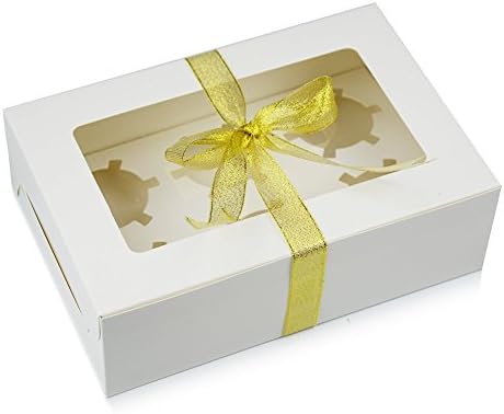 WYTD 6-Cavity CupCake Bakery Boxes With Window (White, Case of 6)