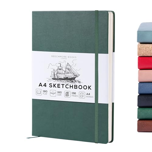 BEECHMORE-BOOKS-Sketch-Book-A4-85-x-115-inch-Blank-Sketchbook-for-Drawing-Paint-and-Draw-156-Pages-Thick-Paper-160gsm-Hardcover-Leather-Art-Notebook-Boxed-for-Gifts-Dartmouth-Green