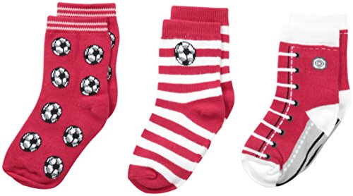 Country Kids Baby Boys' Soccer Pick A Mix 3 Pairs, Red, Sock Size 5-6