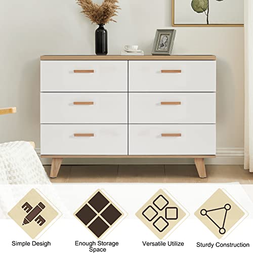 Ssline 6 Drawer Dresser,Modern Dresser Chest Chest Of Drawer With Solid Wood Legs And Knobs,Side Table Large Storage Cabinet Wood Furniture For Bedroom,Living Room #TOP6