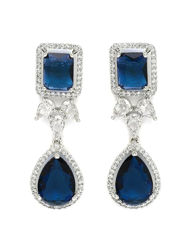 Image of Karatcart Elegant Silver Plated Blue American Diamond Necklace Set for Women
