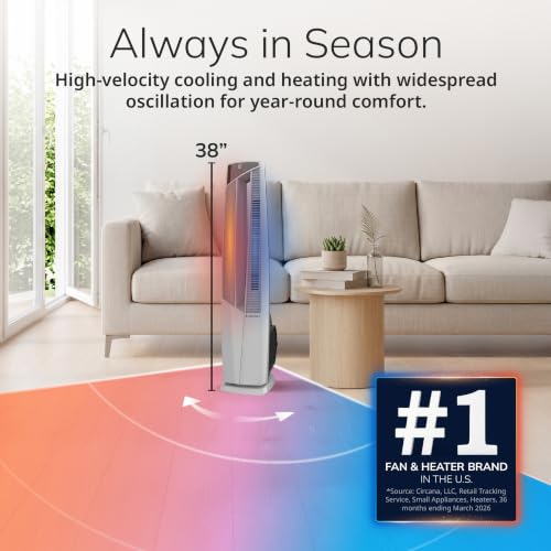 Lasko 38" DUO Comfort Tower Fan Space Heater - Remote - White - FHV820 | 1500W, Widespread Oscillation, High-Velocity Cooling, 3 Heat Settings, 4 Quiet Fan Modes, Indoor Fan and Heater Combo, Timer - image 2