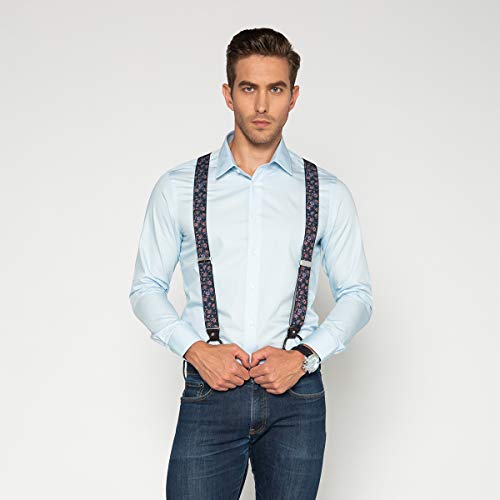 Grade Code Y Back Mens Suspenders, With 6 Heavy Duty Clips Wide Adjustable Elastic Braces For Casual&Fomal (Chic Flower) #TOP2
