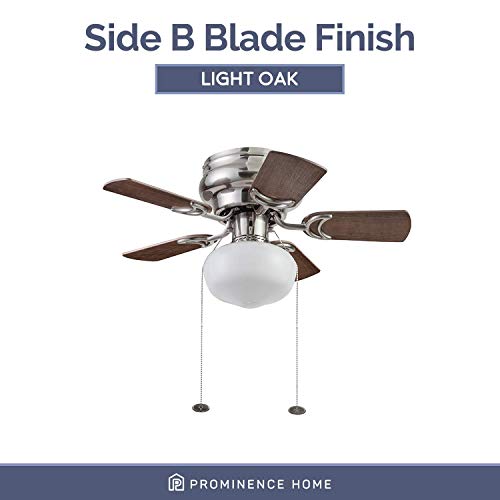 Prominence Home Hero, 28 Inch Traditional Flush Mount Indoor Led Ceiling Fan With Light, Pull Chain, Dual Finish Blades, Reversible Motor - 51656-01 (Brushed Nickel) #TOP4