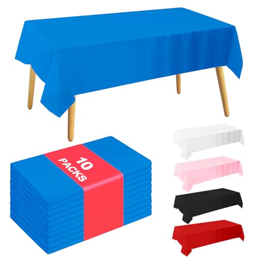 KINREEB Disposable Table Cloth 10-Pack 54x108 Inch, Decorative Tablecloths Waterproof Plastic Rectangle Table Cover for Holiday Party Wedding Gathering Camping Picnic, Royal Blue