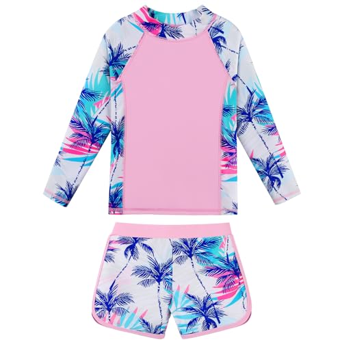 Image of BAOHULU Girls Rash Guard Swimsuit 2 Pieces Long Sleeve Bathing Suit UPF 50+ Quick Dry Beach Swimwear Size 3-14 Years