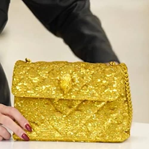 Kurt Geiger Women\'s Medium Kensington Gold Sequin Quilted Crossbody Bag