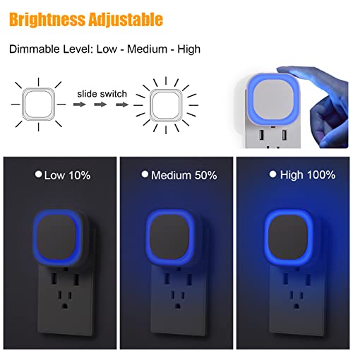 Yunlex 6 Pack Plug In Dimmable Night Light, Square Nightlight, Auto Dusk To Dawn Sensor, Led Wall Night Light, Soft Glow, Blue Night Light For Bathroom, Hallway, Stairs, Kitchen, Bedroom, Garage #TOP1