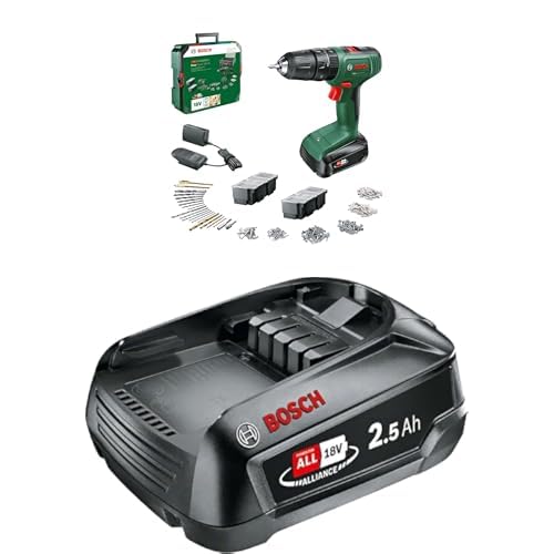 Bosch EasyImpact 18 V-40 battery hammer drill (1 x 1.5 Ah; 18 V system) + Bosch W-B PBA battery drill with masonry percussion; 241 bits