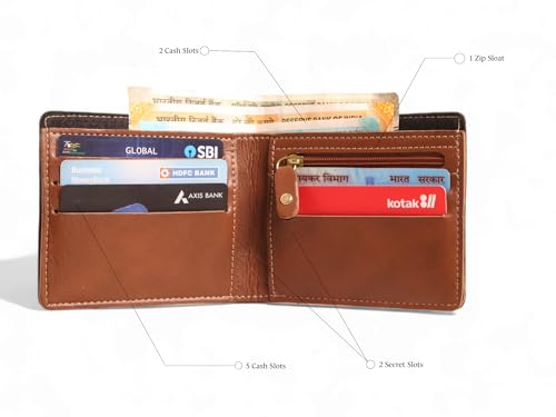 Image of Personalized Name & Charm Leather Wallet for Men |Customized Valentine Propose Day Gifts for Men Boy Teens Boyfriend Husband Father Friend Family Office Lover Couples (TAN)