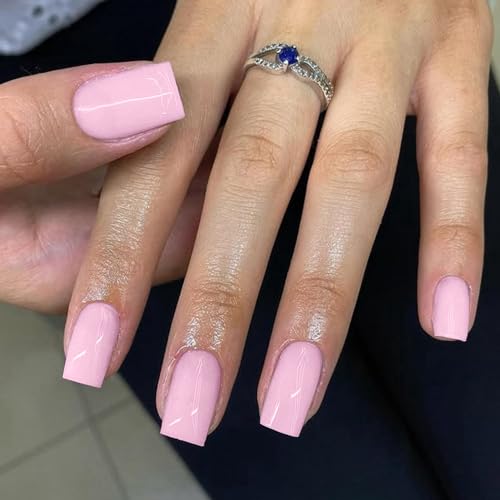 XCREANDO Hot Pink Nails Press ons Neon Pink Press on Nails Medium Square Glue on Nails Medium Length Short Acrylic Glue on Medium Coffin Fake Nails False Nails for Women Solid Color Gel Nails 24Pcs