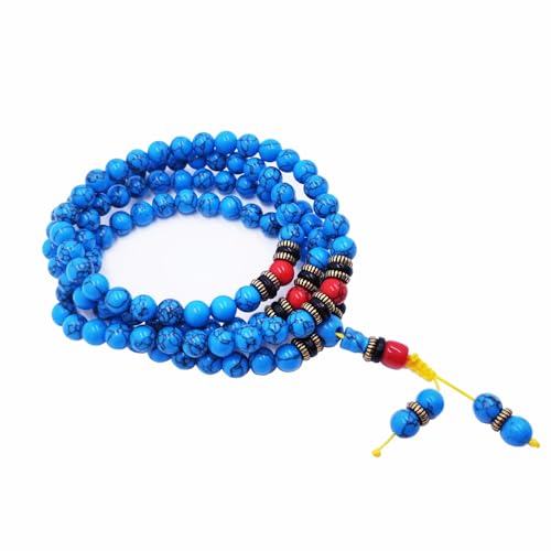 MIACIA Prayer Beads Necklace Tibetan Buddhism Meditation 108 Prayer Beads Tibetan Blue Turquoise Buddhist Deads Rosary beads (8mm- M)