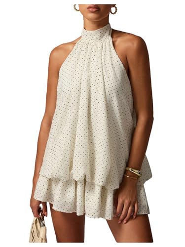 Floerns Womens Polka Dots Halter A Line Mini Dress Drop Waist Sleeveless Going Out Dresses Black and White Medium