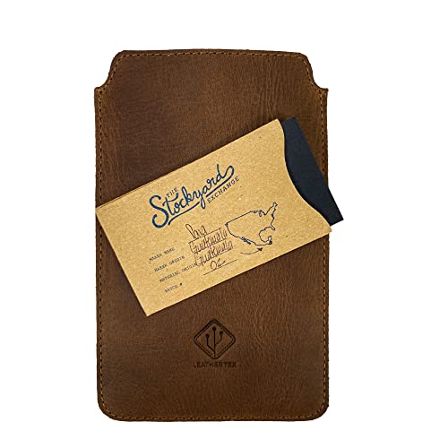 Leathertex, Rustic Sleeve Compatible With Iphone 13/14 Pro Max Handmade From Full Grain Leather - Bourbon Brown #TOP6
