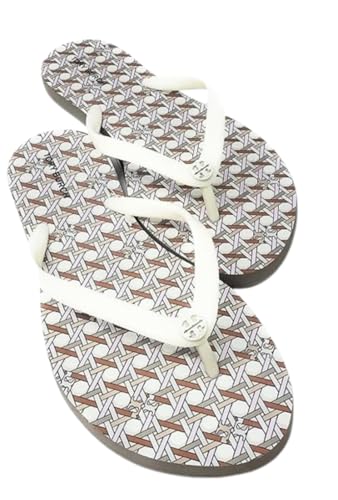 Tory Burch Women's Chelsea Flip Flop Sandals 171948 (Basketweave - Light Cream Fleek - Pavestone (Basketweave/light cream fleek/pavestone, US Footwear Size System, Adult, Women, Numeric, Medium, 8)