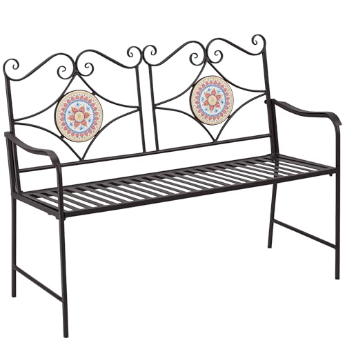 Outsunny Gartenbank Metall, 2-Sitzer Parkbank mit Rückenlehne, Armlehne, Sitzbank mit Mosaiksteinen für Garten, Balkon, max. 220 kg, Braun, 121 x 52 x 93 cm Outsunny Gartenbank Metall, 2-Sitzer Parkbank mit Rückenlehne, Armlehne, Sitzbank mit Mosaiksteinen für Garten, Balkon, max. 220 kg, Braun, 121 x 52 x 93 cm