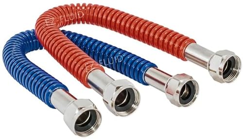 EZ-Fluid 24-Inch, 3/4-Inch FIP x 3/4-Inch FIP Corrugated Flexible Stainless Steel Water Heater Connector Supply Line Red/Blue,Hot & Cold for Female Iron Water Pipes Fitting (1Pair)