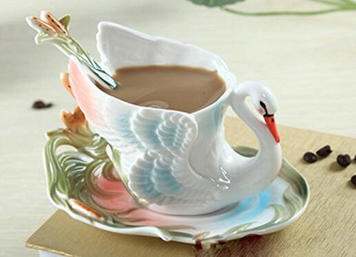 Ybk Tech Creative 3D Swan Bone China Ceramic Coffee Mugs Afternoon Tea Cup And Saucer Set #TOP2
