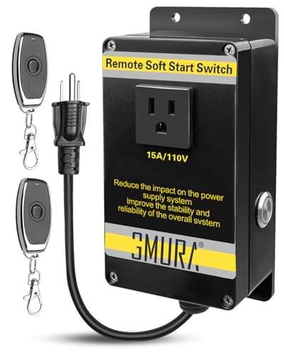 110V Automatic Vacuum Switch, Wireless Remote Control Outlet for Dust Collector Table Saw Power Tools, Soft Start Switch with 2 Controllers, 1800W 15A 60Hz