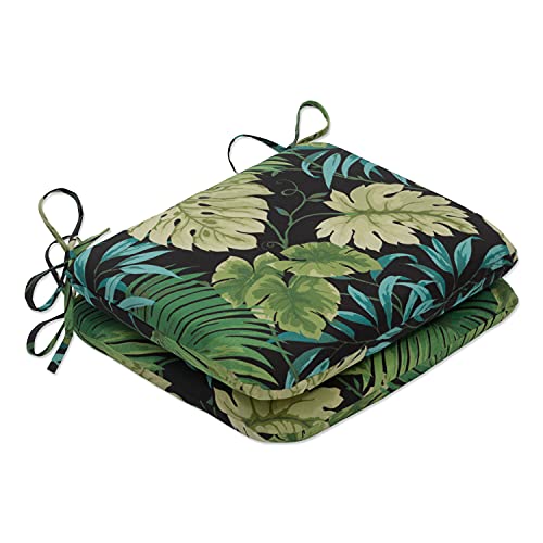 Pillow Perfect Tropic Botanical Indoor/Outdoor Chair Pad with Ties, 2 Count, 15.5