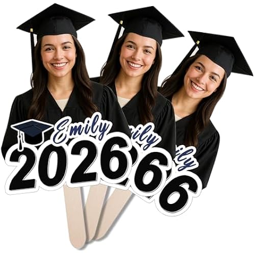Graduation Big Head Cutout, Custom Big Head on a Stick, Real Life Fun Face Cardboard Cutouts, Personalized Fat Heads for Party Décor, Graduation & Birthday, Upload Your Photo, Black, 1 PC