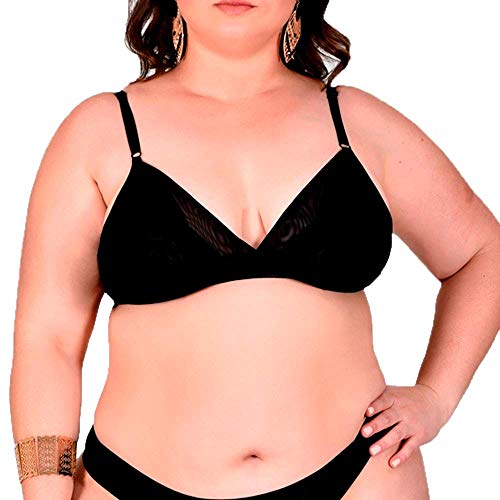 Sutiã Em Renda Com Forro Em Tule Duplo Sem Bojo Lingerie Plus Size Preto