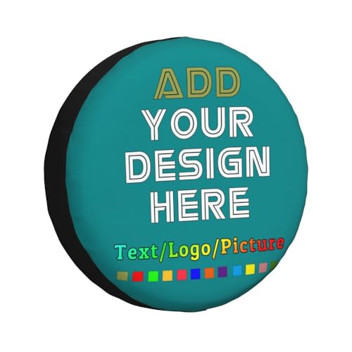 Image of Custom Spare Tire Cover with Logo Photo Text, Personalized Polyester Tire Covers Protectors for Trailer RV SUV and Many Vehicles, Darkcyan