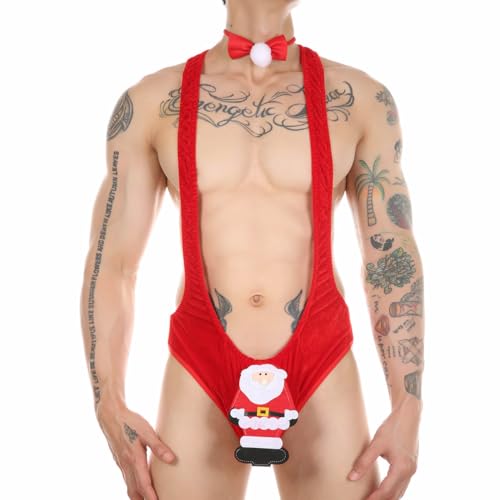 Witzige Unterhosen Männer Weihnachten, Männer String Mankini, Borat Unterwäsche Mit Weihnachtsmann Bulge Beutel, V-Sling Stretch Bodysuit,...