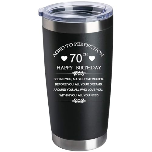 Calltoge1956 Inspirational 70th Birthday Gifts for Women Men 20oz Stainless Steel Black Travel Car Tumbler Mug Behind You All Your Memories Before You All Your Dreams 70 Years Old Present