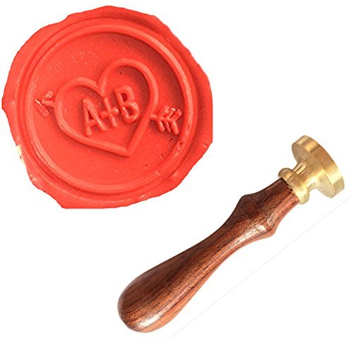 Cachet de cire mariage personnalisé 2 lettres flèche et cœur avec manche en bois et cuillère