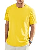 EKLENTSON T Shirts for Men Plain Cotton Regular Fit Tee Basic T-Shirt Solid Color Crew Neck Undershirts Yellow L