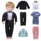 6 Piece Fashion 18 Inch Boy Doll Clothes Casual Wear Plaid Jacket Pants Sportswear Outfits with Tuxedo Suits for 18' Doll Accessories