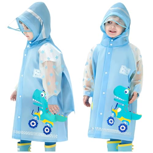 Girls Boys Raincoat Kids Rain Poncho Waterproof Jacket Rainwear Slicker Rain-Gear Blue,4-5T