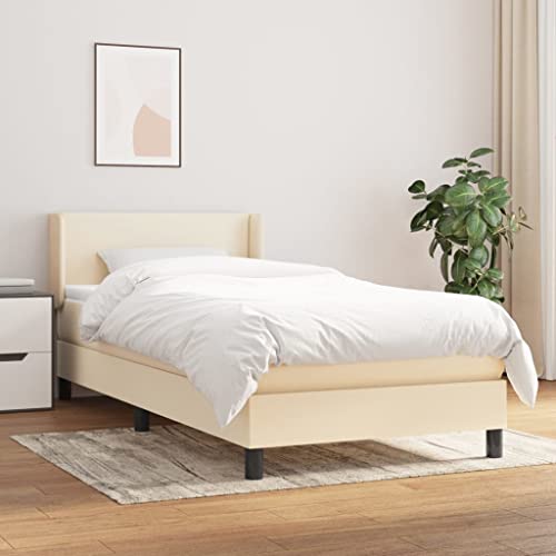 Snsowed Cama Box Spring con colchón, Somier, Bases De Cama, Estructura Cama, Camas es, Cama Mueble, Marco De Cama, Bed Frame, Tela Color Crema 80x200 cm