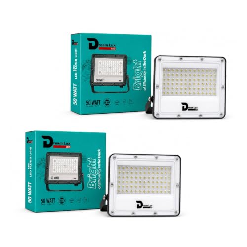 Image of Dreamlux LED Flood Light 50W, IP65 Waterproof Outdoor Light, Cool White 6500K, 130-140 lm /W, Aluminum Body, 6kV Surge Protection, BIS Certified Security Light (Pack of 2pc)