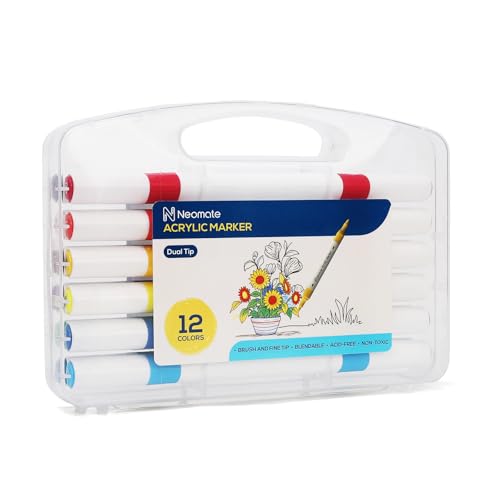 Image of 12 Pcs Triangle Shape Acrylic Markers Set | Dual-Tip for Drawing & Sketching | Non-Toxic, Ideal for Coloring and Crafts, White