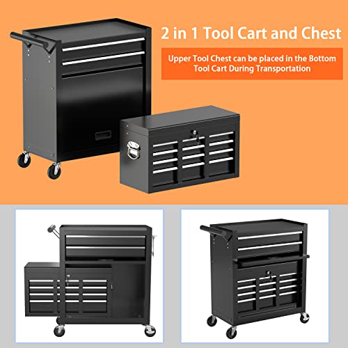 Dusacom 8-Drawer High Capacity Rolling Tool Chest, Removable Cabinet Storage Tool Box With Wheels And Drawers, Detachable Toolbox With Lock For Workshop Mechanics Garage (Black) #TOP5