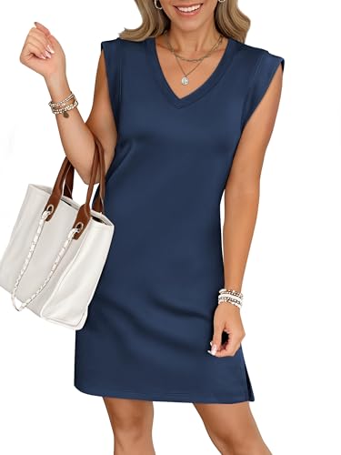 Image of ANRABESS V Neck Sleeveless Dress for Women | Mini Split Sundress, Business Casual Beach Vacation, 2026 Summer Outfits with Pockets