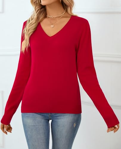 Image of QUALFORT Women's 100% Cotton Sweater, Basic Lightweight Long Sleeve Pullover