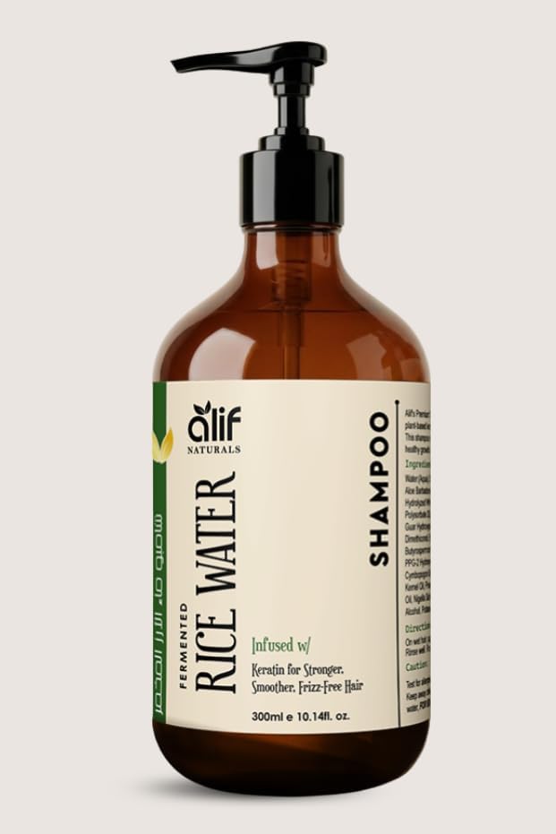 Rice Water & Keratin Shampoo – Anti Hair Fall, Strengthening & Repair for Damaged Hair, Reduces Breakage, Smooth & Shine, Sulfate & Paraben Free | Made in UAE | 300ml