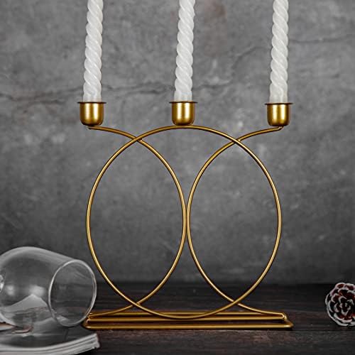 Gold Taper Candle Holder, 3 Arm Premium Gold Candlestick Holders with Stylish Design (Gold 3-Arm Small)