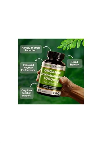 Image of Organic Ashwagandha 1000mg Tablets - Energy, Strength & Stamina Support Supplement, Stress Support & Sleep Wellness Formula with Himalayan Ashwagandha (Pack of 2)