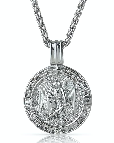 Forge & Foundry Men's Religious Pendant with 21" Extendable Necklace Chain - Compass | Saint Michael | Saint Christopher Pendant (Silver - Saint Michael)